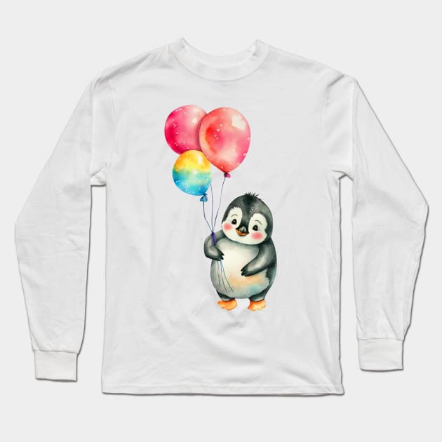 baby penguin holds balloon Long Sleeve T-Shirt by abbeheimkatt